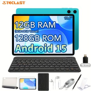 Teclast P30 WiFi Tablet 10.1-inch IPS Pad 4GB+8GB RAM 128GB ROM, 16:10 Screen Ratio, Unisoc T606 Octa-core CPU Mali-G57 GPU Support 1TB TF Card Extension, Android 15 System, 6000mAh Battery Type-C charging, 5MP Camera