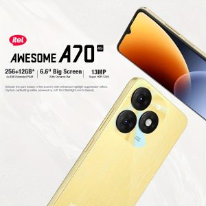 itel A70 256GB+4GB, Golden, 6.6-inch HD+ultra-narrow bottom frame+side fingerprint+flagship composite board appearance, 5000mAh long battery life+Type-C 10W fast charging (nocharger), Dual Sim Smartphone, Hd Display Phone, Ultrathin Frame, Stylish