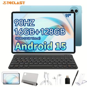 Teclast P50 11-inch Tablet with 90Hz Refresh Rate, 6GB/8GB RAM & 128GB ROM, Android 15, Dual SIM LTE, Metal Unibody, 8000mAh Battery, Type-C Charging, Keyboard, Case & Headphones Included, 10:1 Aspect Ratio, 1280x800 Display, USB OTG Support, 4G LTE Tablet, Multimedia Device, Modern Tablet, Durable Construction, Tablet, Pad, Tablet, Pad